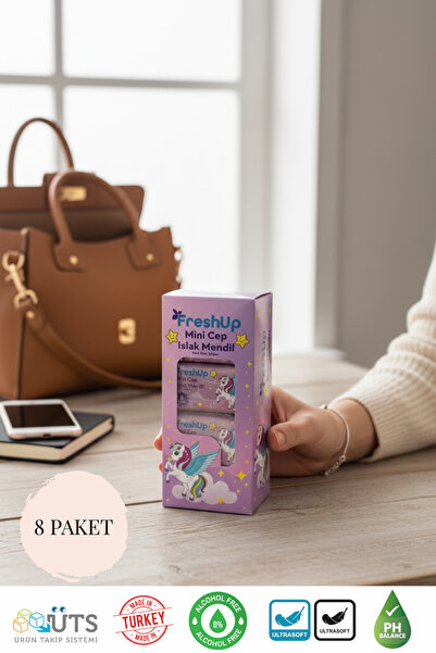 beyshome FreshUp 8'li Mini Cep Islak Mendil - Taşınabilir Cep Boy Hijyen Mendili