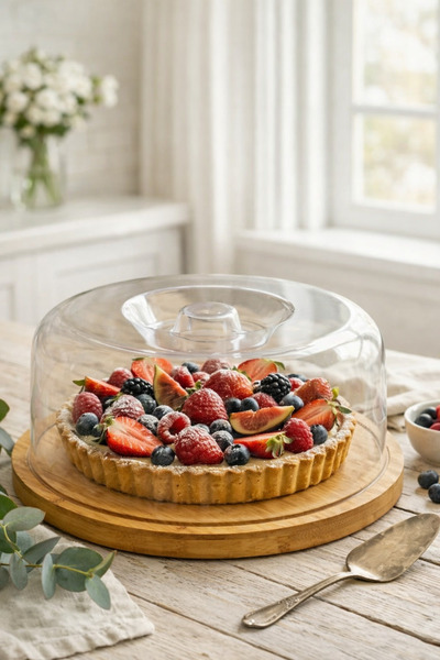 Denia Home Bamboo Base Transparent Lid Cake Pan Stand Pastry Presentation and...