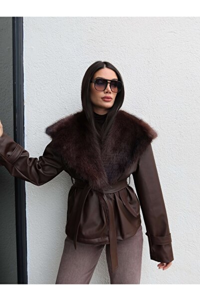 ESRAHELVACI Fur Collar Belted Leather Jacket