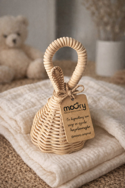 Moory Bej Ahşap Rattan Saf doğal Bambu Makaras Çıngırak bebek