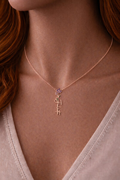 Soleildor 925 ayar Orijinal Gümüş Kişiye Özel Renkli Doğum Çiçeği İsimli Gümü...