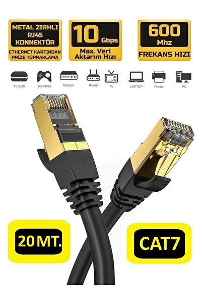 HI-LINK Cat 7 Ethernet Kablosu 20 Metre 10 Gigabit/s 600 Mhz Premium RJ45 Met...