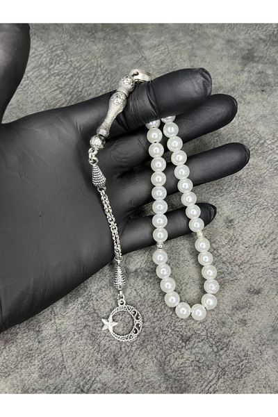 Mos Tespih Silver Color Combination Pearl Simile Special Model Prayer Beads
