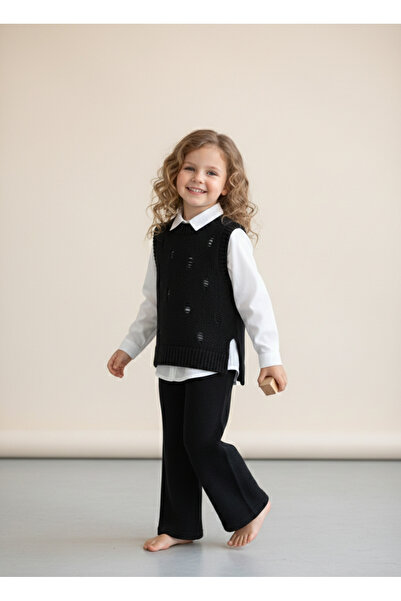 Nimini Kids Βαμβακερό πουλόβερ με λεπτομέρεια στον λαιμό και πλεκτό παντελόνι...