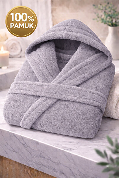 İQON 100% бавовняний унісекс халат для ванної кімнати, однотонний, сірий