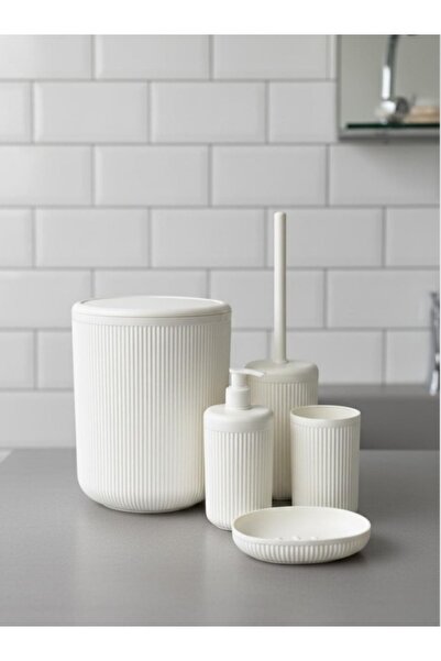 Store Hgy Home London Çizgili Kırık Beyaz 5'li Banyo Seti