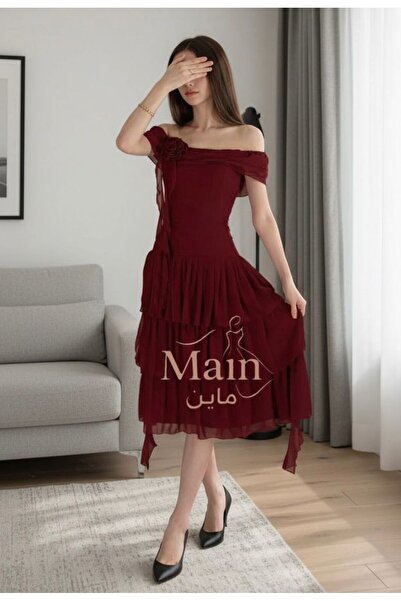 MAIN DRESS Burgundy midi Eid dress