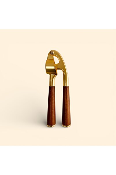 ELZEY HOME Acacia Handle Gold Garlic Crusher Stainless Steel