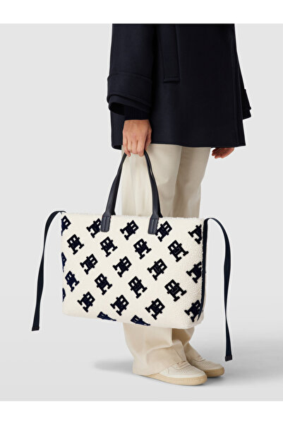 Tommy Hilfiger Tote bag with teddy fur, model 'ICONIC' in white