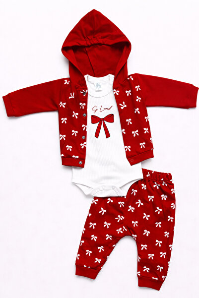 Linda Harris So Loved Bowknot Hooded Red 3-Piece Newborn Baby Girl Hospital D...