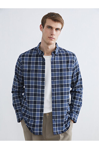 LC Waikiki Rmz Gi̇yi̇m Farkiyla Long Sleeve Checkered Embroidered Men's Shirt