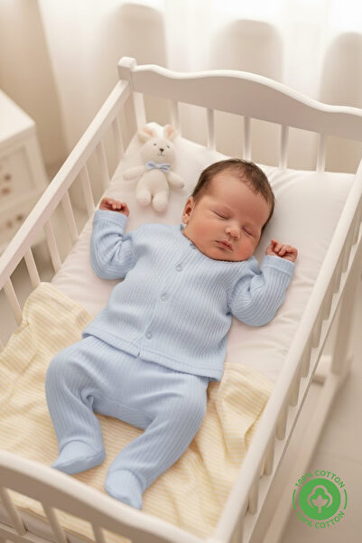 ÇİTİL 2-Piece Combed Cotton Ribbed Baby Set with Booties, 100% Organic Cotton