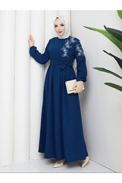 SHİROSA Embroidered Detailed Crepe Hijab Dress