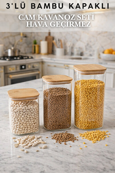 Penthouse Set of 3 Bamboo Vacuum Lids Jars - Bamboo Jar Storage Container