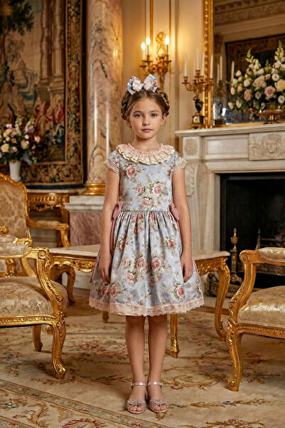 HÇ Hülya Çelik KİDSWEAR 2018 Κοριτσίστικο εορταστικό φόρεμα με φλοράλ σχέδια