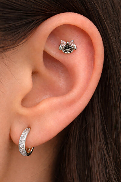 alysa jewelry Cerrahi Çelik mini şık fiyonklu piercing, tragus, flat, conch, ...