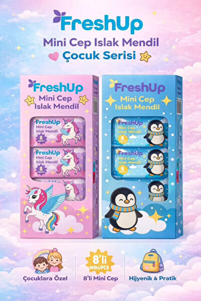 beyshome FreshUp 8'li Mini Cep Islak Mendil - Taşınabilir Cep Boy Hijyen Mendili