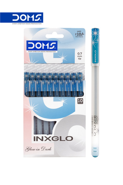 doms INXGLO Ball Point Pen 0.7 mm Blue Ink Smooth Writing Pack of 10