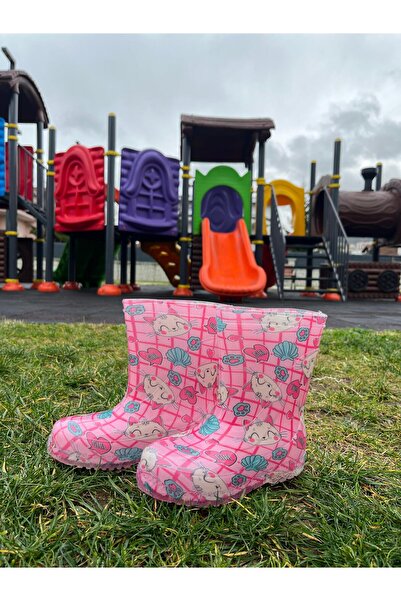 Botland Pembe Desenli Su Geçirmez Kaymaz Taban Kız Çocuk Yağmur Çizmesi