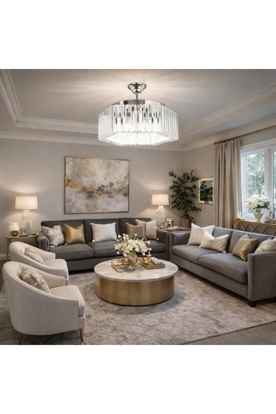 bestof tasarım Altıgen Kristal Taşlı Sarkıt Krom Salon Mutfak Hol Antre Oda A...