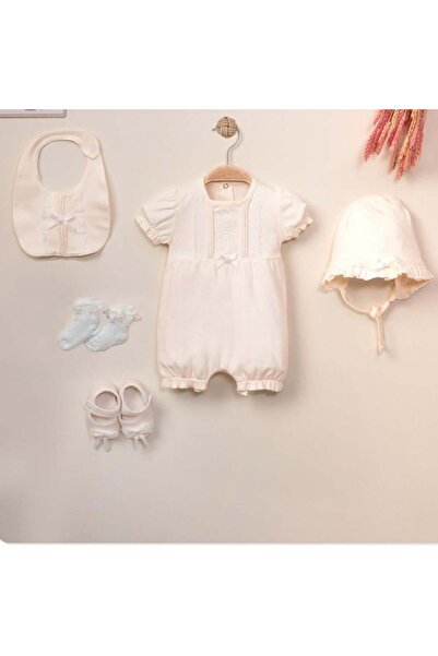 Generic Girls' 5-piece set: romper, hat, vest, socks, shoes, salmon color