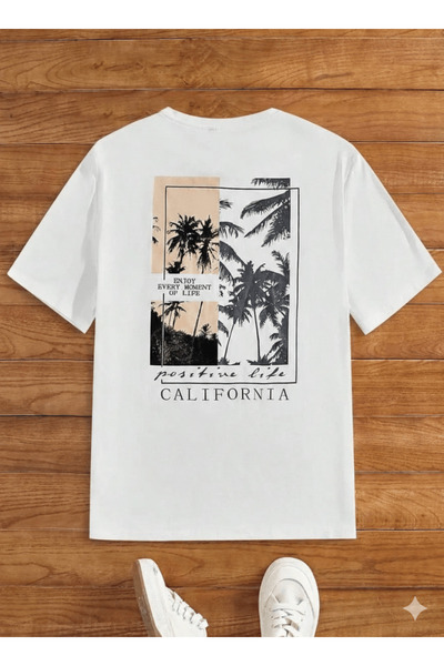 kahire تي شيرت كاليفورنيا بالم مطبوع بمقاس كبير فاخر
