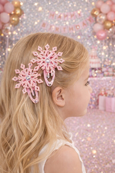 VİTRİNMİXMİNİ مجموعة من 2 مشبك شعر على شكل ندفة ثلجية باللون الوردي - مجموعة ...