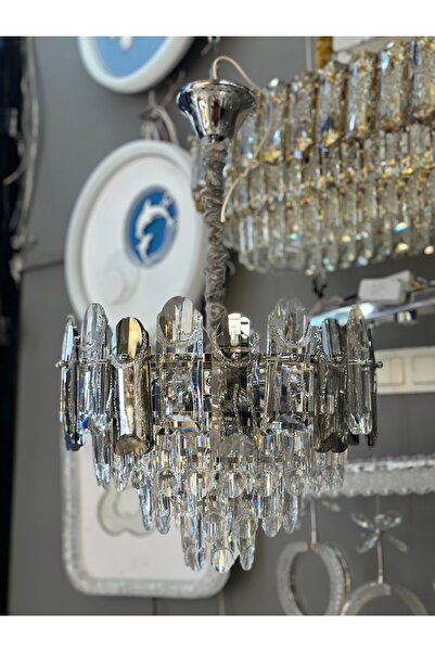 Led YENİ MODEL 40 CM KRİSTAL LÜX SALON AVİZE KROM RENK