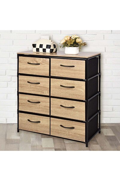 OEM Comoda cu 8 Sertare Textile & Raft din Lemn 65x30x72,3cm