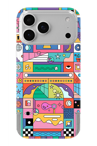 Multitronic حافظة شفافة مطبوعة بتصميم مكعب كولاج متوافقة مع هاتف iPhone 17 Pr...