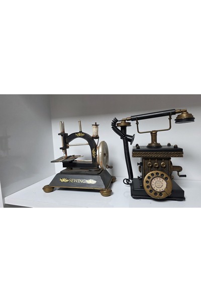 NOSTALJİM Decorative Metal Phone Money Box, Decorative Metal Sewing Machine M...