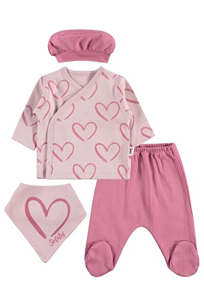 Civil Baby Tramlı Kalp Empirme Zıbın Takımları - Pembe