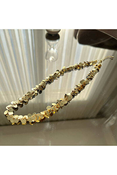 Addniere Çoklu Pullu Sallantılı Gold Kolye