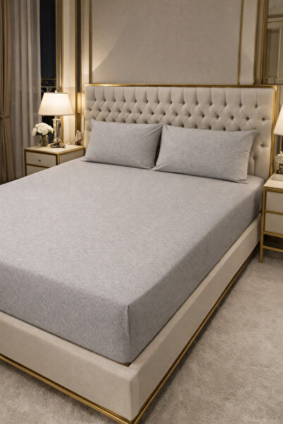 Gizo Home %100 Pamuk Kumaş Tek/Çift/Battal Boy Gri Renk Lastikli Fıtted Yastı...
