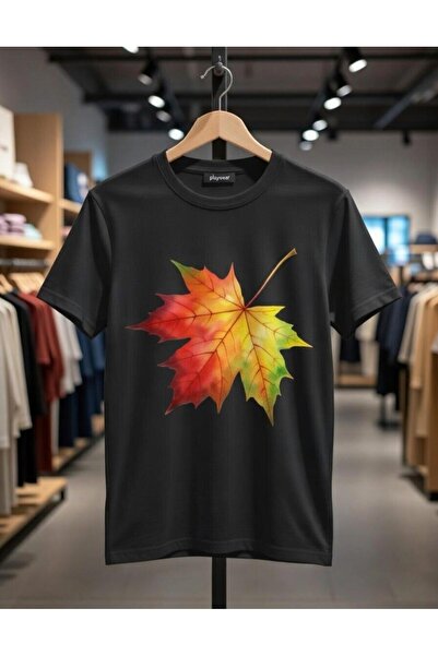 playwear Play Wear Unisex Round Neck Printed T-Shirt with Maple Leaf V 1 Design