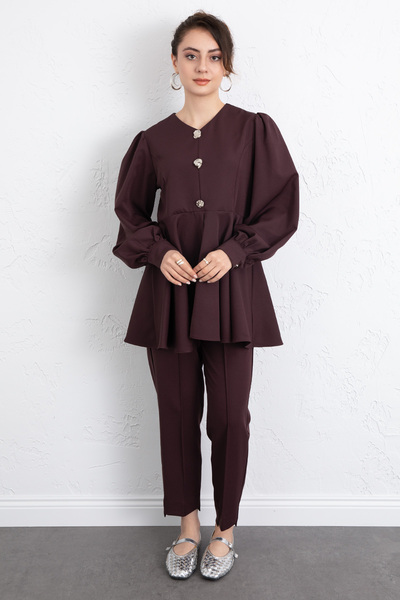 Salih Çelebi Volan Detail Double Set 0071 - Bordo