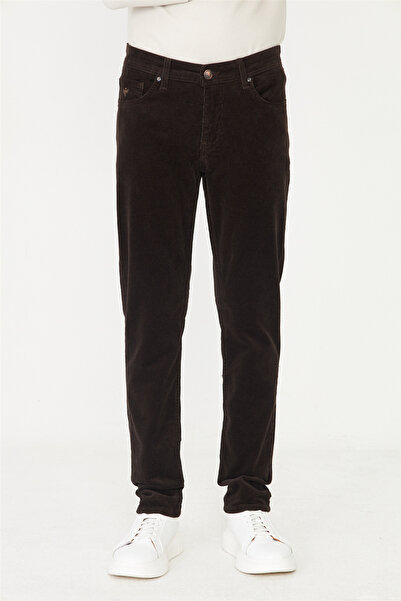 White Stone Brown Straight-Cut Corduroy Casual Trousers