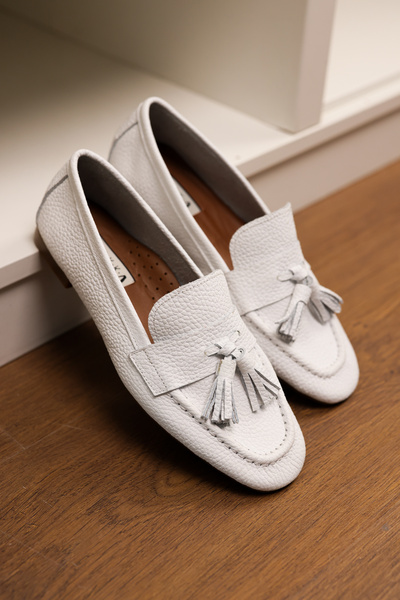 by selvi Lukka Shoes Balerini de damă din piele naturală, albi, cu pompon, lu...