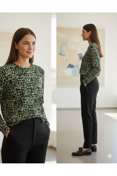 FİERTE Günay Kadın Büyük Beden Bluz Lnst5688 Desenli