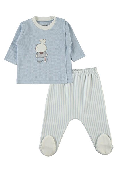 Civil Baby Bow Tie and Teddy Bear Embroidered Bodysuit Sets - Blue 0-1 Month