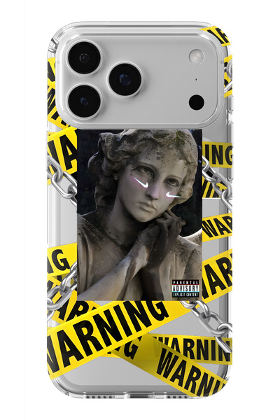 Multitronic حافظة شفافة مطبوعة بتصميم تحذيري متوافق مع iPhone 17 Pro Max