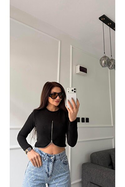 Daves Black Zippered Soft Textured Blouse