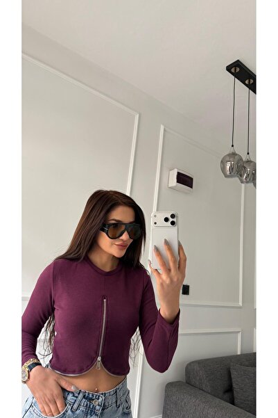 Daves Plum Zippered Soft Textured Blouse