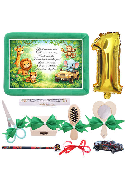 Recostore Tava mot, Animalute Safari, catifea verde, 10 piese, 34x25 cm, Reco...