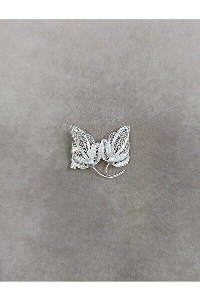 Ergo jewellery El Yapımı Gümüş Telkari İkili Yaprak Broş