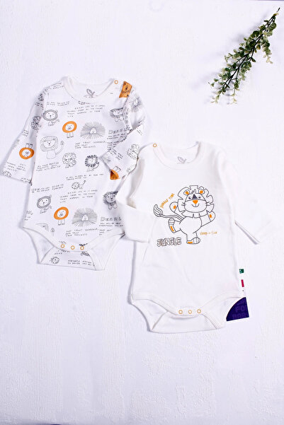 Beruflic Lion Patterned Long Sleeve 2-Piece Baby Boy Bodysuit