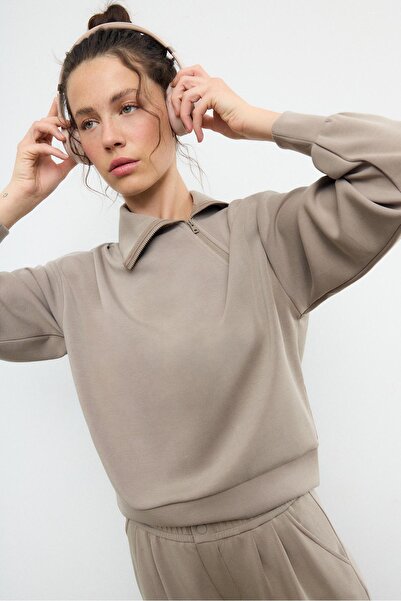 Stradivarius Yumuşak dokulu yan fermuarlı sweatshirt