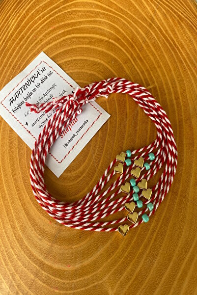 Shepidi 10 Tiny Gold Hearts. Blue Bead Marteniçka Lucky Bracelet