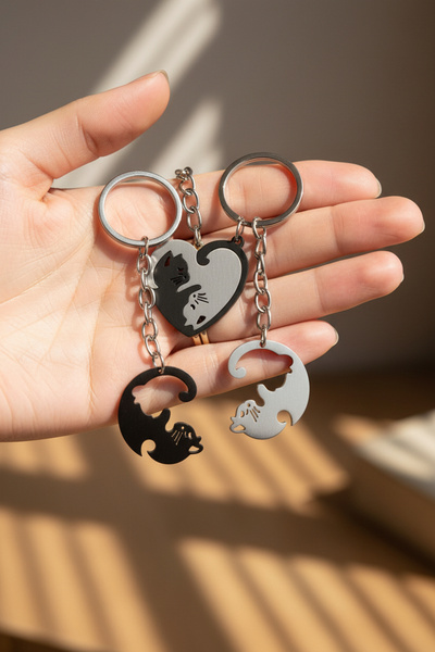 Pazarois Sevimli Kedi Figürlü Çift Anahtarlık