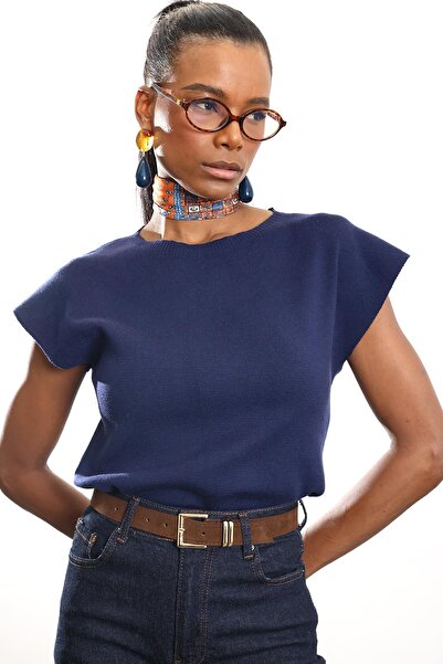 5in1Canpolat Navy Blue Crew Neck Sleeveless Knitwear 4821